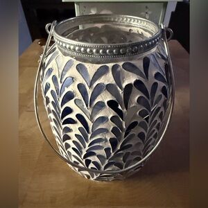 Valerie Parr Hill - Elegant Blue and Silver Candle Holder with Fairy Lights